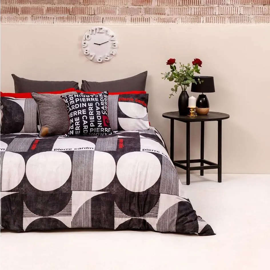 Pierre Cardin 3 Piece Queen Duvet Cover Set - Retro Black