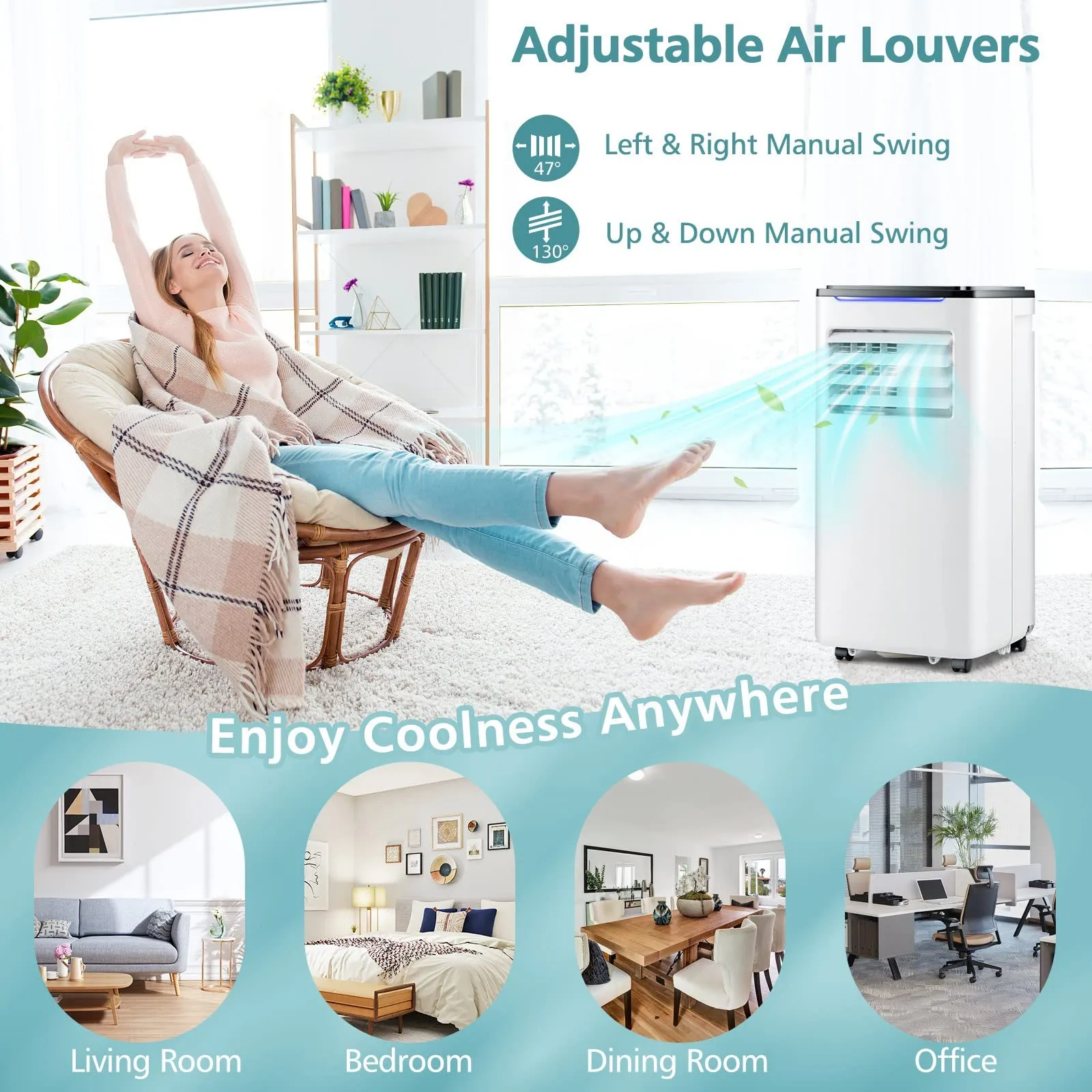 Portable Air Conditioner for Room up to 350 Sq. Ft, 10000 BTU 3-in-1 AC Unit for Bedroom with Dehumidifier/Fan/Cool/Sleep Mode