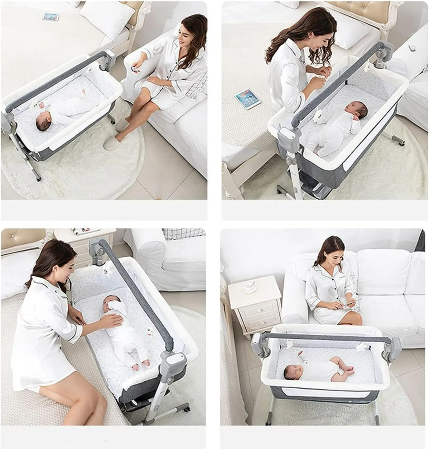 Portable Electric Bassinet for Baby - Multifunctional Self Rocking Cradle, Bassinet Crib, and Bedside Sleeper Bed for Newborn