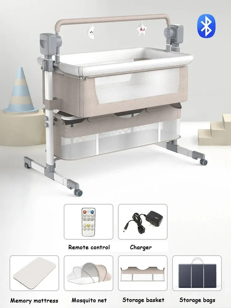 Portable Electric Bassinet for Baby - Multifunctional Self Rocking Cradle, Bassinet Crib, and Bedside Sleeper Bed for Newborn