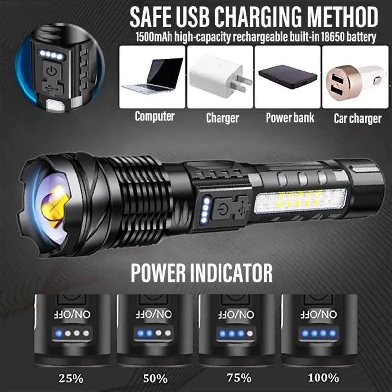 Powerful a76 torch GT10 High beam LED A76 Flashlight Waterproof With Side Light 7 Modes