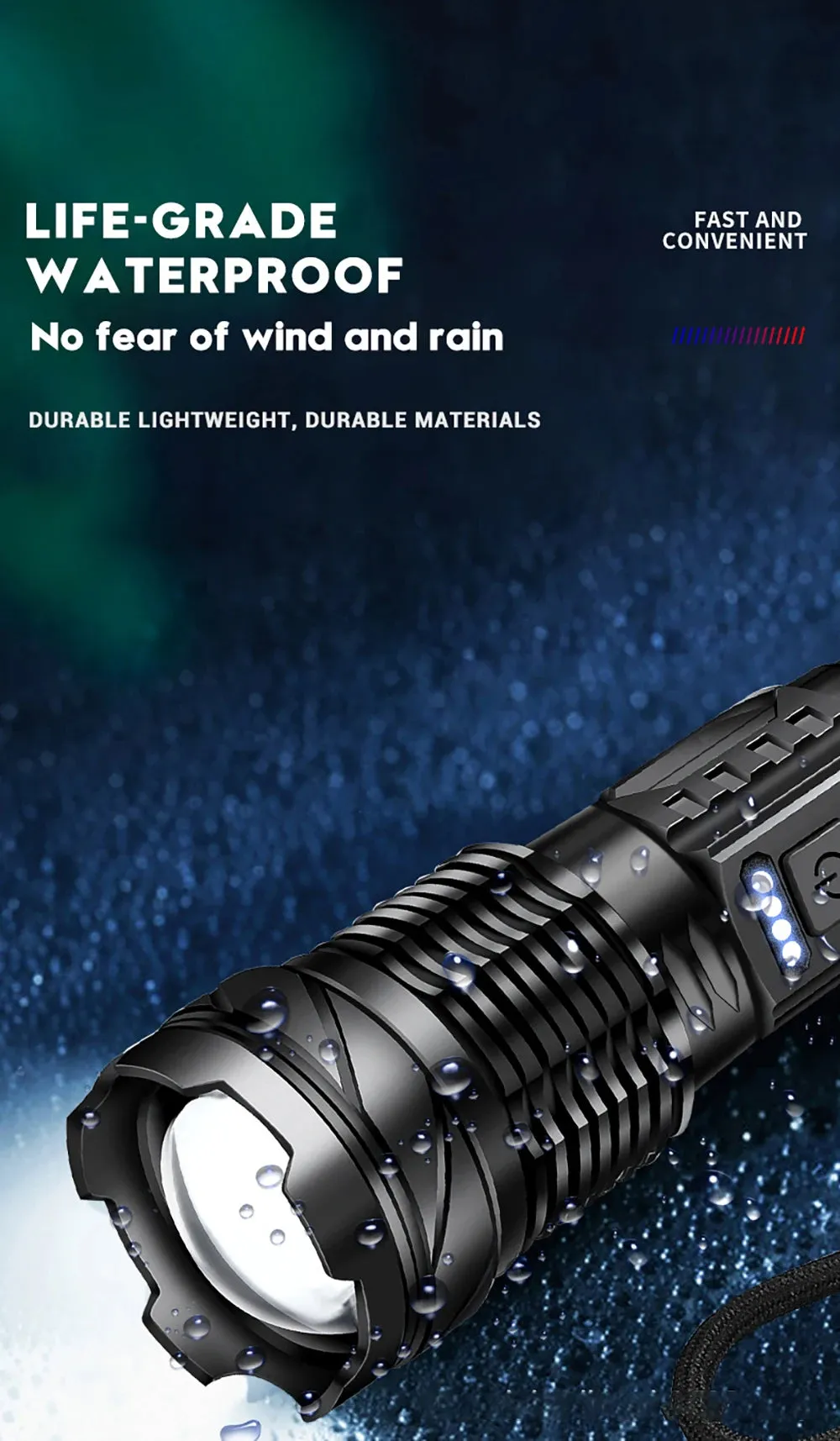 Powerful a76 torch GT10 High beam LED A76 Flashlight Waterproof With Side Light 7 Modes