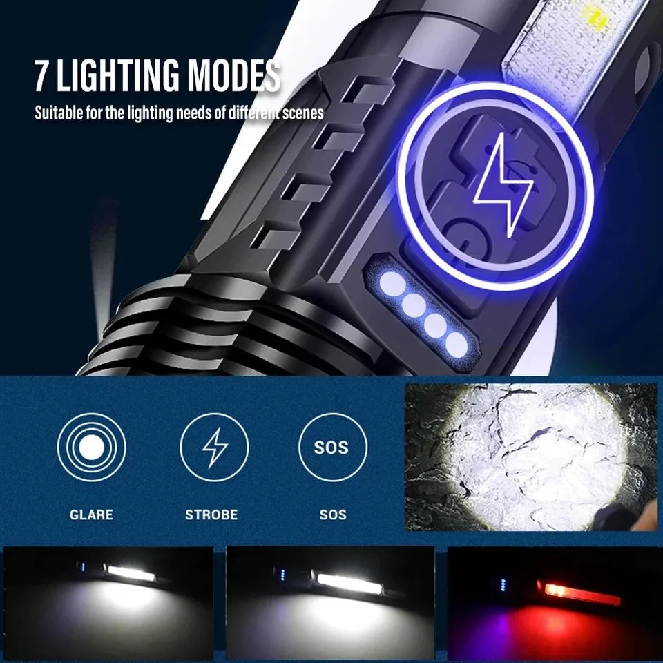 Powerful a76 torch GT10 High beam LED A76 Flashlight Waterproof With Side Light 7 Modes