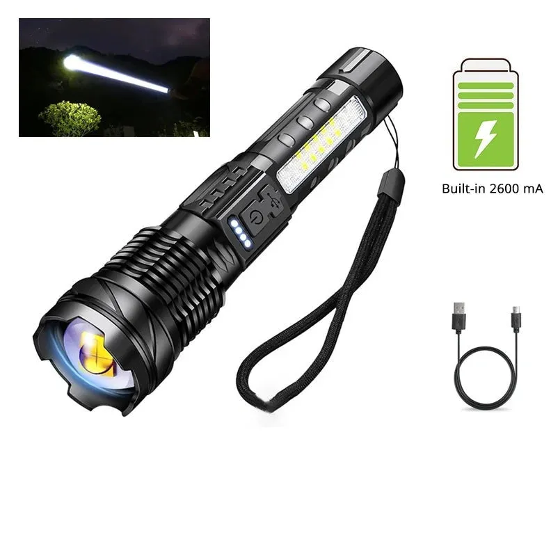 Powerful a76 torch GT10 High beam LED A76 Flashlight Waterproof With Side Light 7 Modes