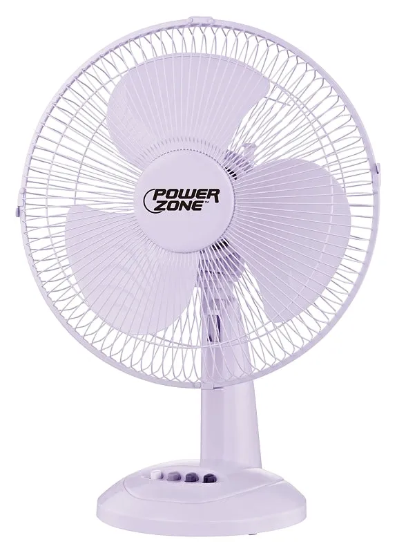 PowerZone FT-30 Oscillating Table Fan, 120 V, 12 in Dia Blade, 3-Blade, 3-Speed, 882 cfm Air, 72 in L Cord, White :EA: QUANTITY: 1