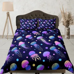 Psychedelic jellyfish bedding purple duvet cover, ocean blush sea animal bedding set full king queen twin crib toddler, dorm bedding gift