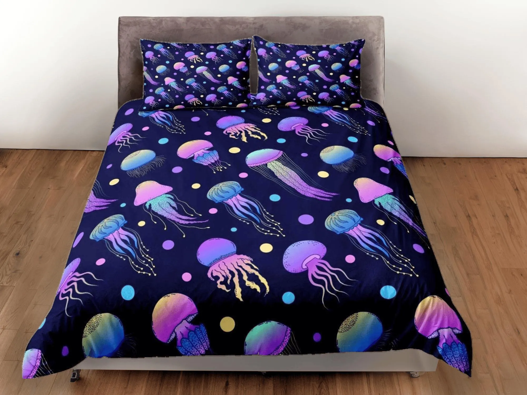 Psychedelic jellyfish bedding purple duvet cover, ocean blush sea animal bedding set full king queen twin crib toddler, dorm bedding gift