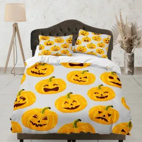 Pumpkin halloween full bedding & pillowcase, grey duvet cover set dorm bedding, halloween decor, nursery toddler bedding, halloween gift