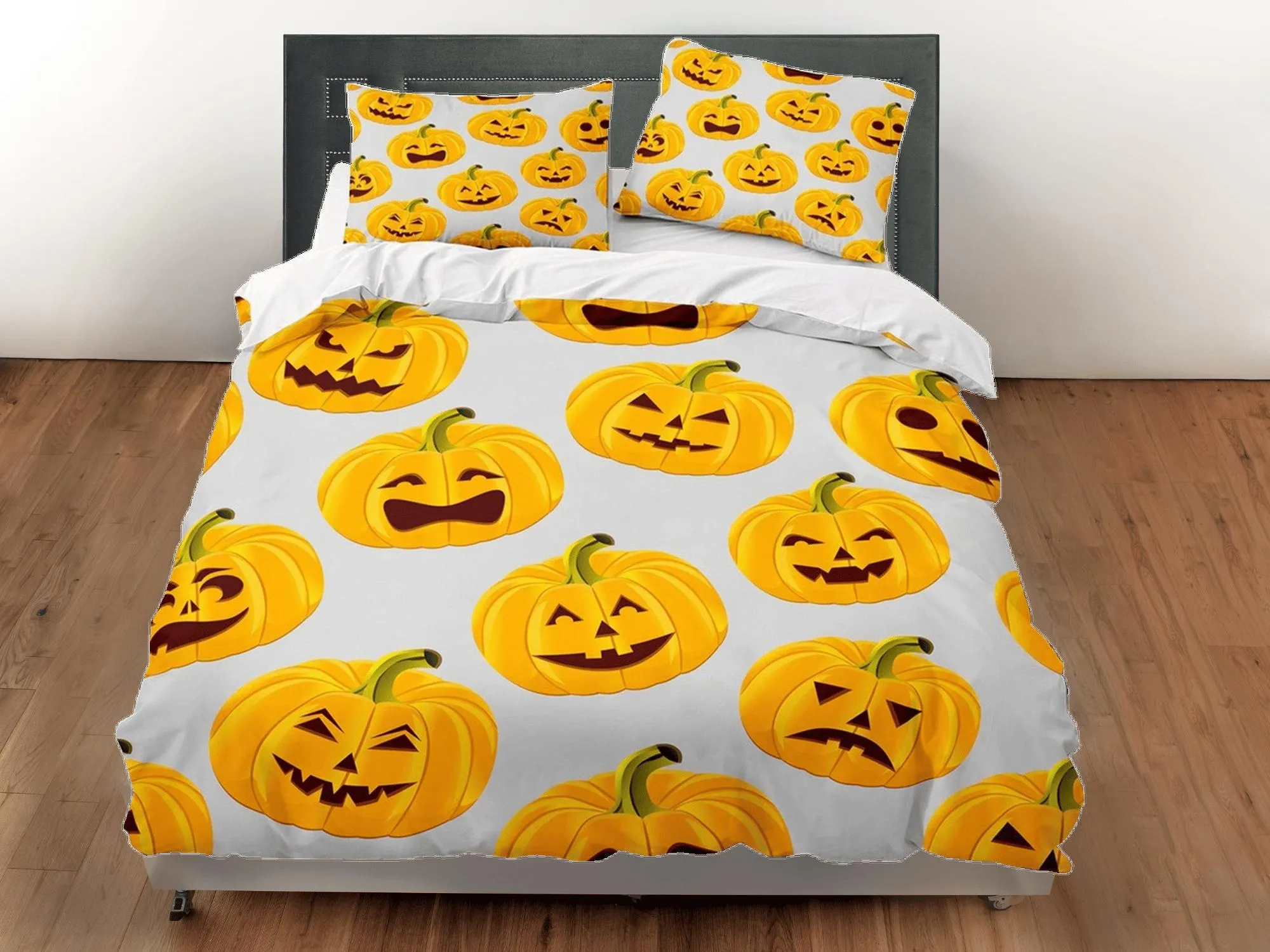 Pumpkin halloween full bedding & pillowcase, grey duvet cover set dorm bedding, halloween decor, nursery toddler bedding, halloween gift