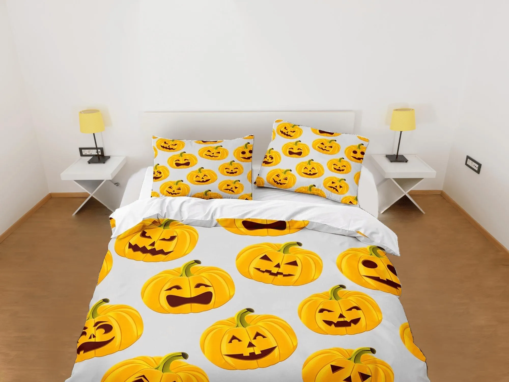 Pumpkin halloween full bedding & pillowcase, grey duvet cover set dorm bedding, halloween decor, nursery toddler bedding, halloween gift