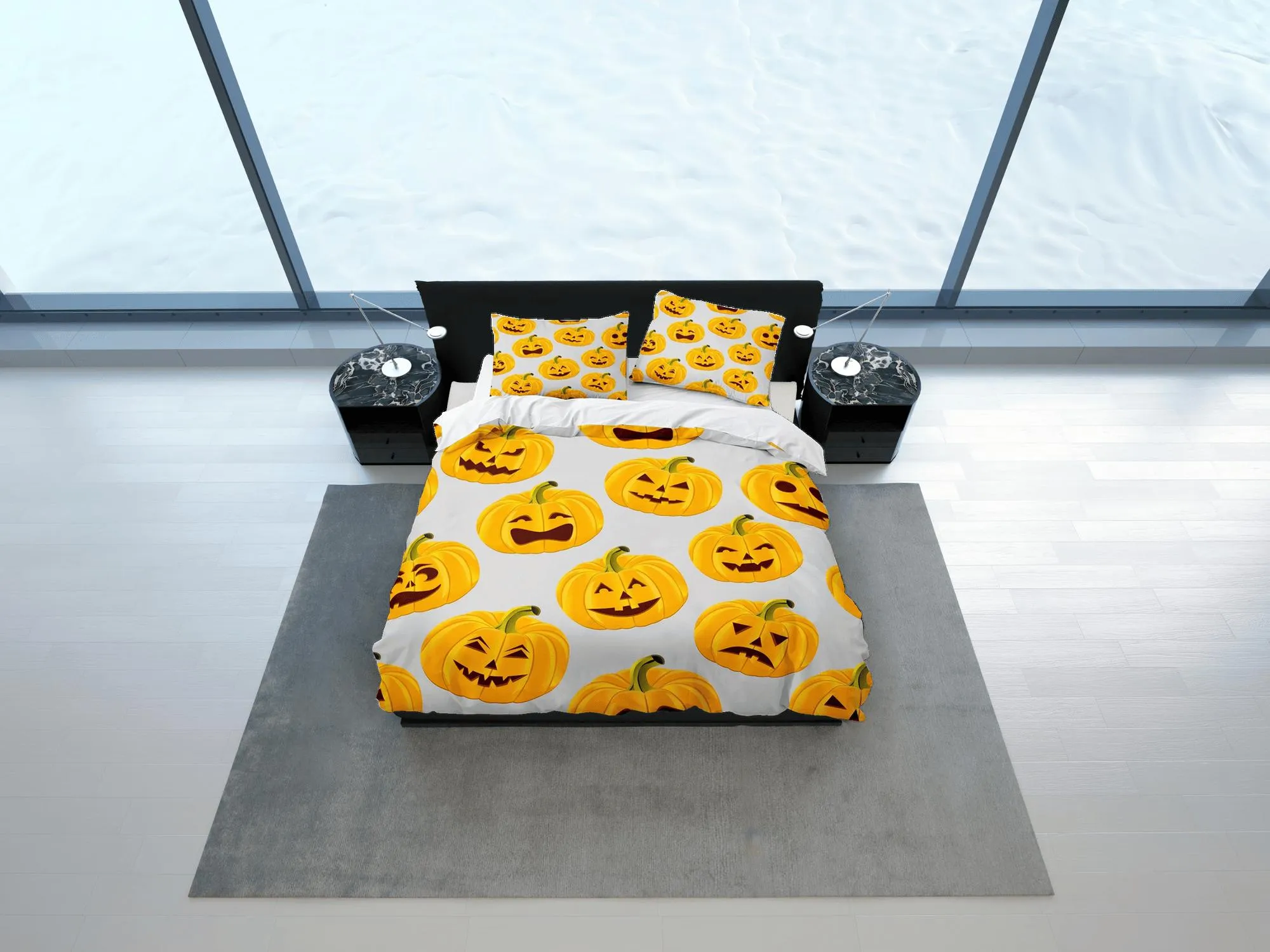 Pumpkin halloween full bedding & pillowcase, grey duvet cover set dorm bedding, halloween decor, nursery toddler bedding, halloween gift