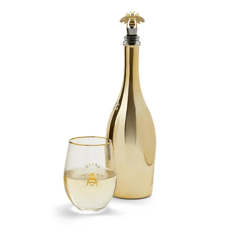 Queen Bee Stemless Wine Glass and Wine Stopper