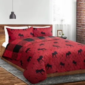 Reversible Printed Quilt Bedding Set 3 Piece King 104X92 Red Moose Ddp