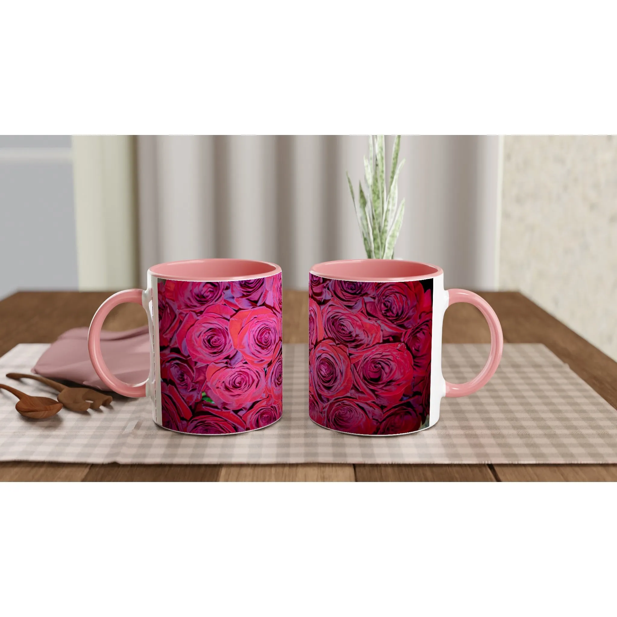 Rose Top White 11oz Ceramic Mug with Color Inside