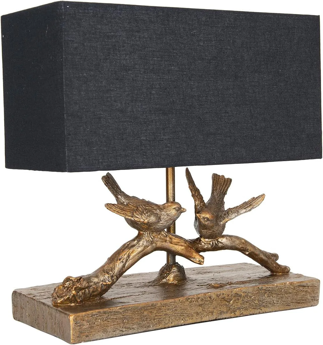 Rustic Resin Bird Table Lamp with Black Rectangle Shade, Gold Finish