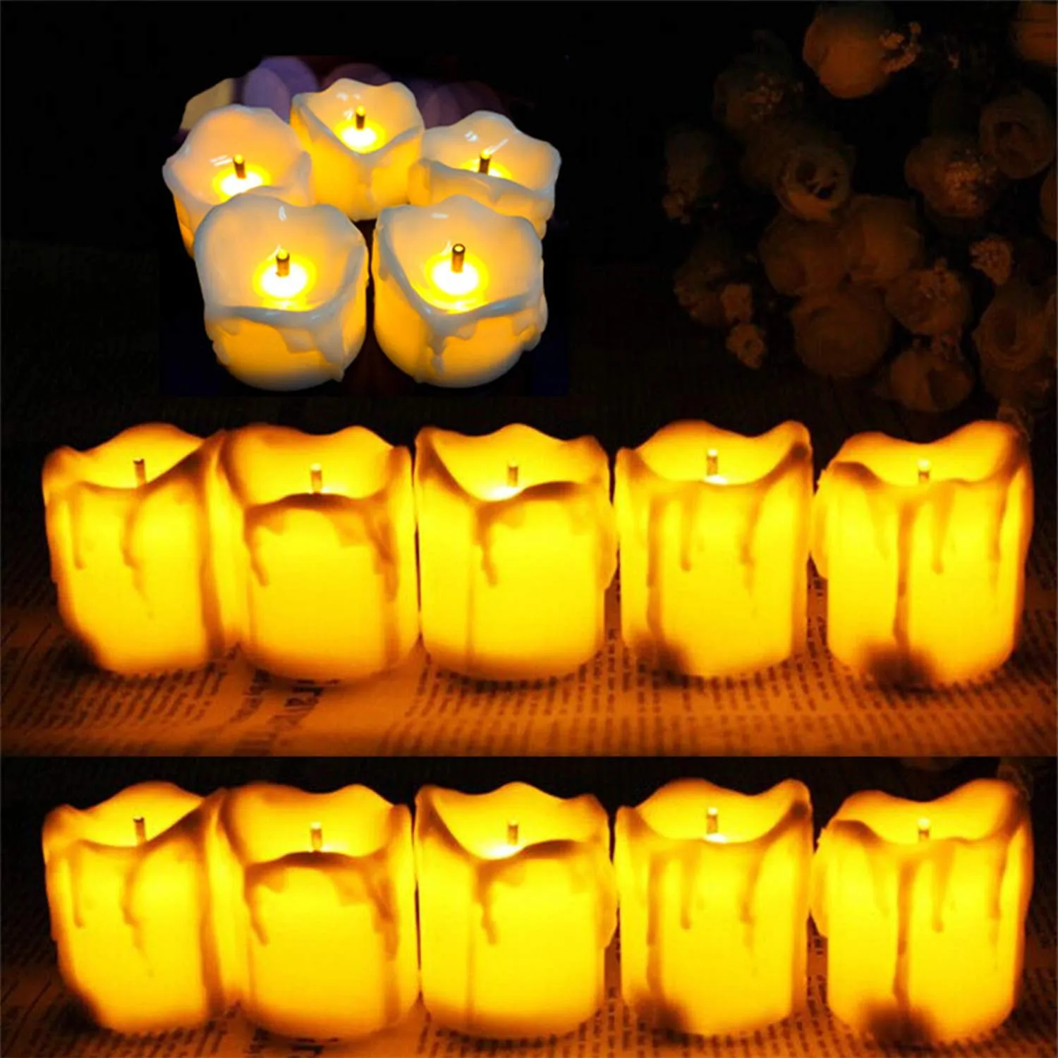 Saubhagya Global 12 Pieces LED Electric Battery Powered Tealight Candles Warm White Flameless for Christmas Holiday Wedding Decoration