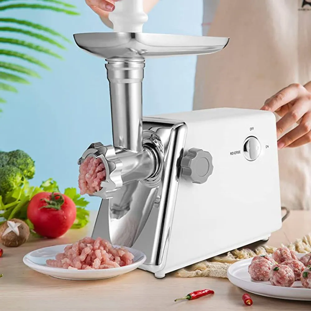 Simple Deluxe Electric Meat Grinder, Heavy Duty Meat Mincer, Food Grinder with Sausage & Kubbe Kit, 3 Grinder Plates, 600W Power, Easy to Clean and Install, Suitable for Home Kitchen, White