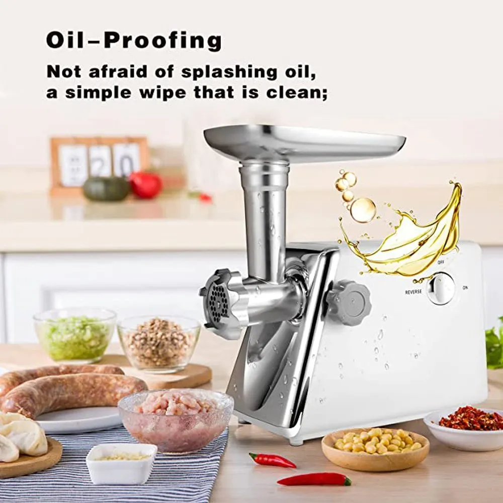 Simple Deluxe Electric Meat Grinder, Heavy Duty Meat Mincer, Food Grinder with Sausage & Kubbe Kit, 3 Grinder Plates, 600W Power, Easy to Clean and Install, Suitable for Home Kitchen, White