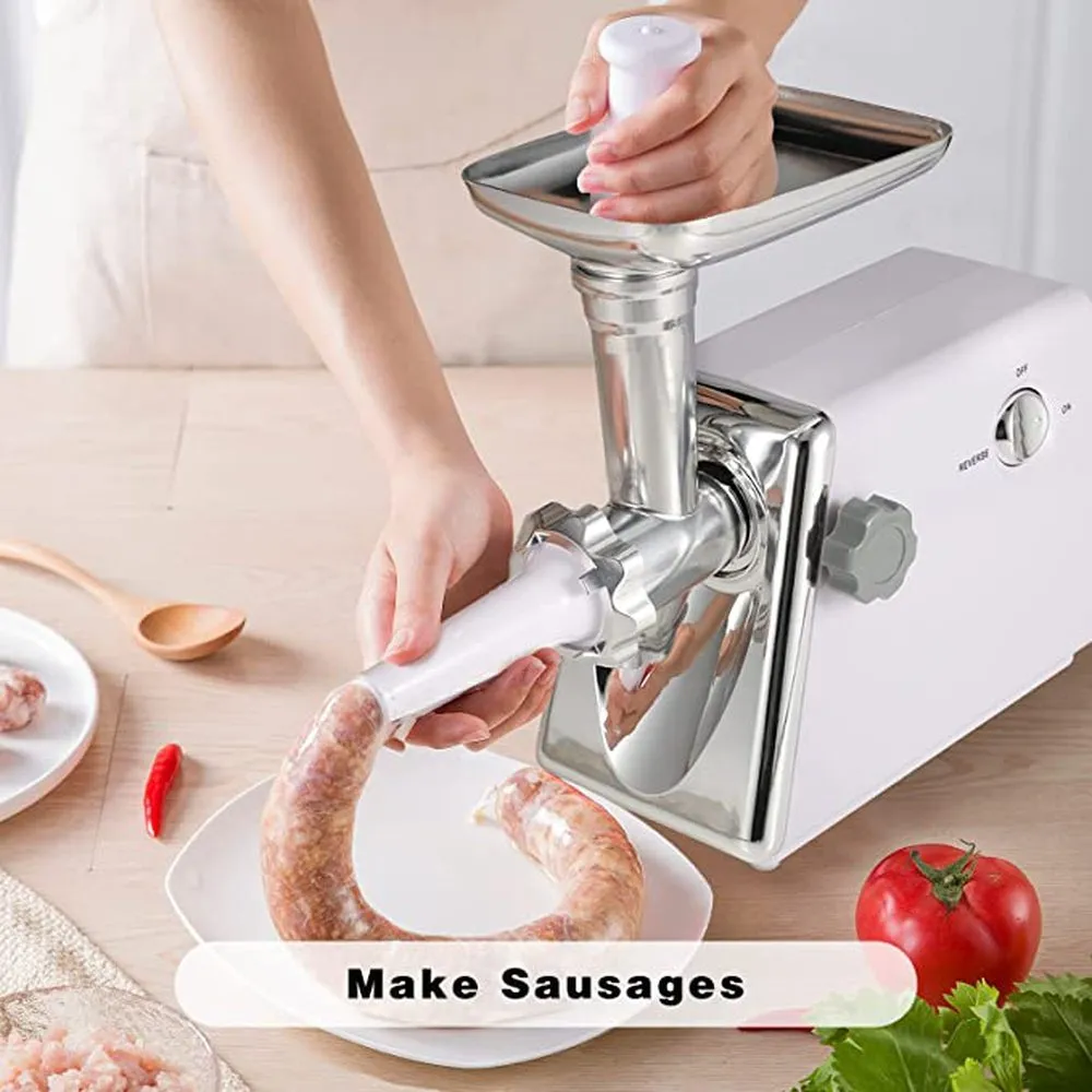 Simple Deluxe Electric Meat Grinder, Heavy Duty Meat Mincer, Food Grinder with Sausage & Kubbe Kit, 3 Grinder Plates, 600W Power, Easy to Clean and Install, Suitable for Home Kitchen, White