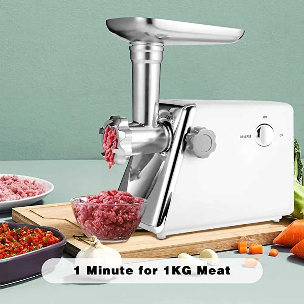 Simple Deluxe Electric Meat Grinder, Heavy Duty Meat Mincer, Food Grinder with Sausage & Kubbe Kit, 3 Grinder Plates, 600W Power, Easy to Clean and Install, Suitable for Home Kitchen, White