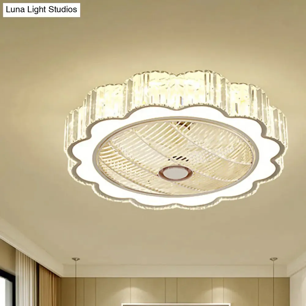 Simple LED Scalloped Crystal Flush Ceiling Light for Bedroom - White, 3 Color Light