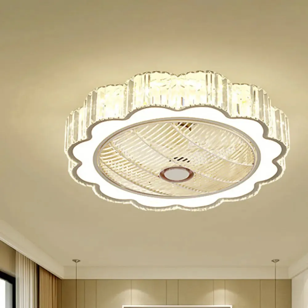 Simple LED Scalloped Crystal Flush Ceiling Light for Bedroom - White, 3 Color Light