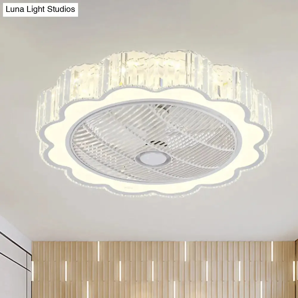 Simple LED Scalloped Crystal Flush Ceiling Light for Bedroom - White, 3 Color Light