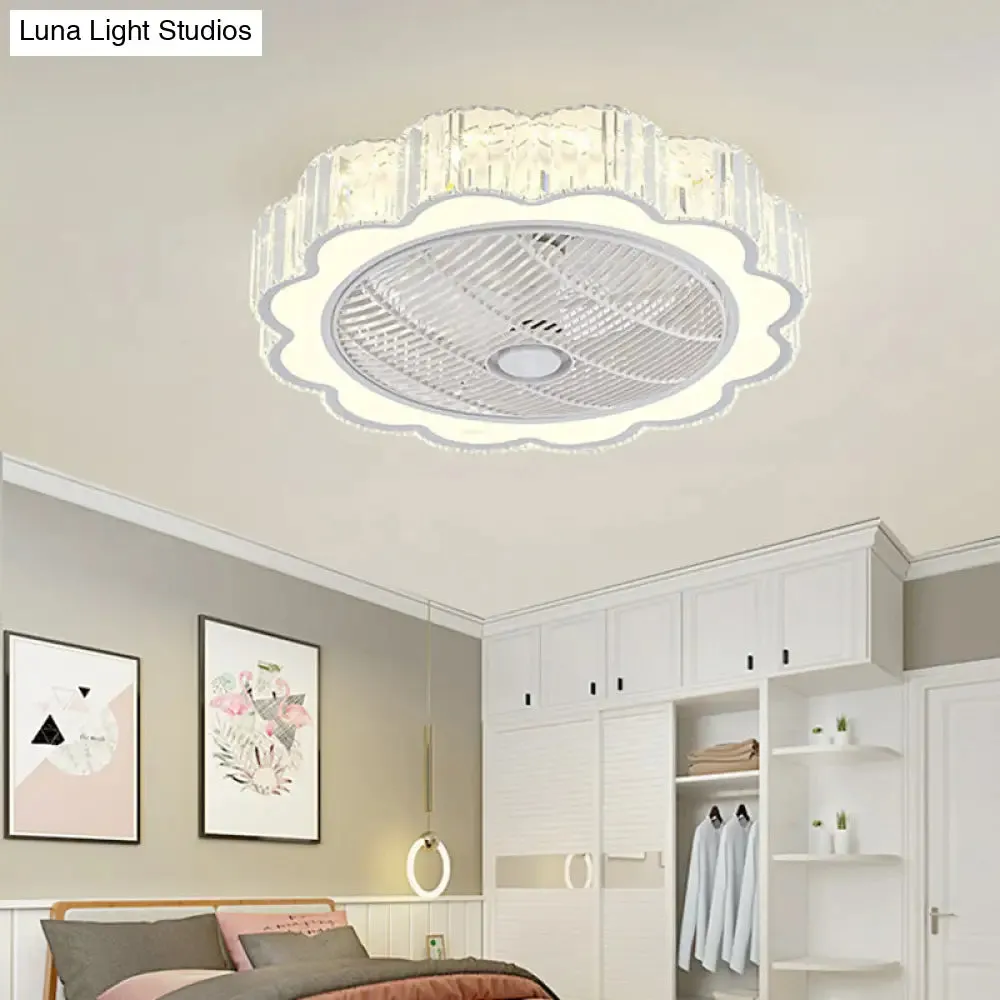 Simple LED Scalloped Crystal Flush Ceiling Light for Bedroom - White, 3 Color Light