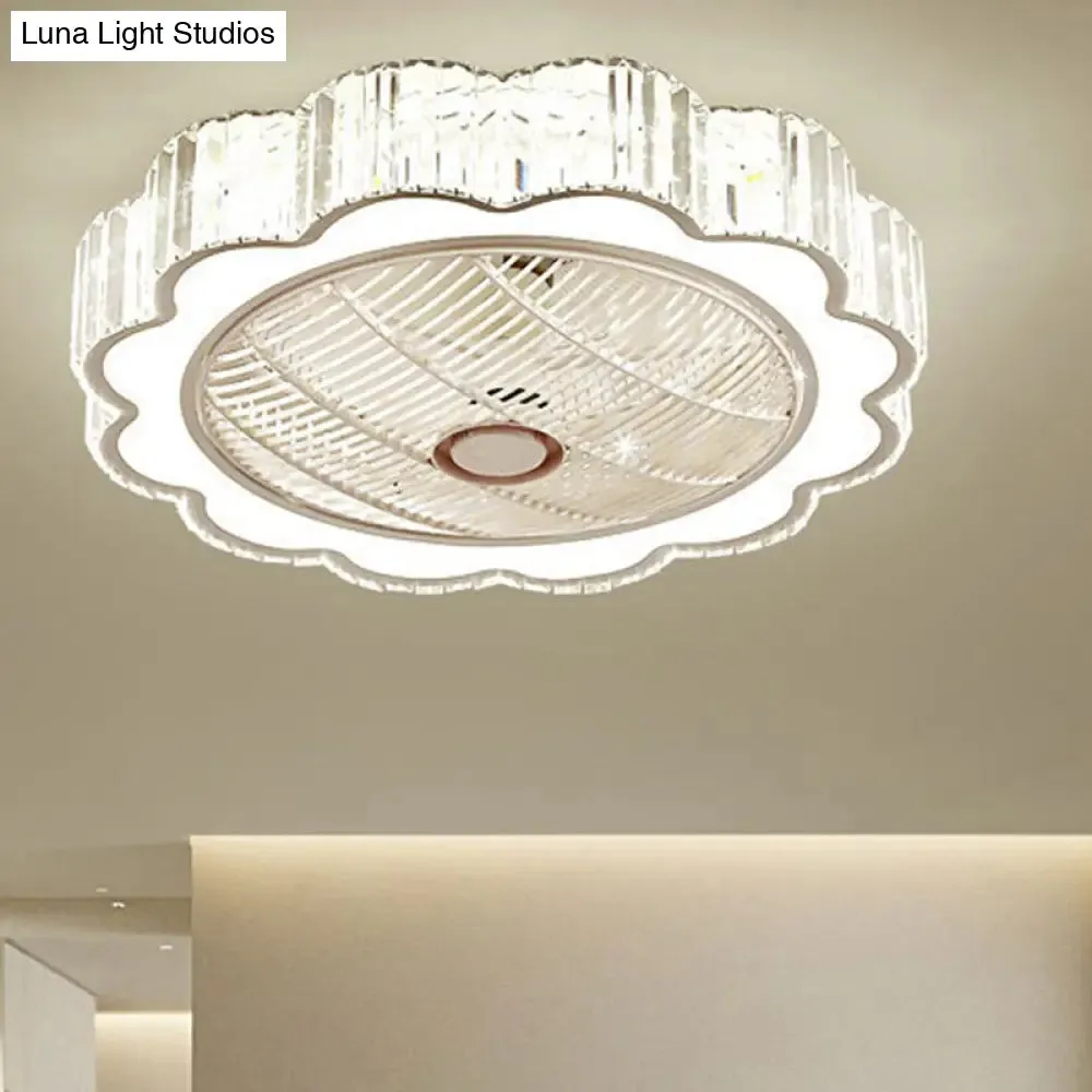 Simple LED Scalloped Crystal Flush Ceiling Light for Bedroom - White, 3 Color Light