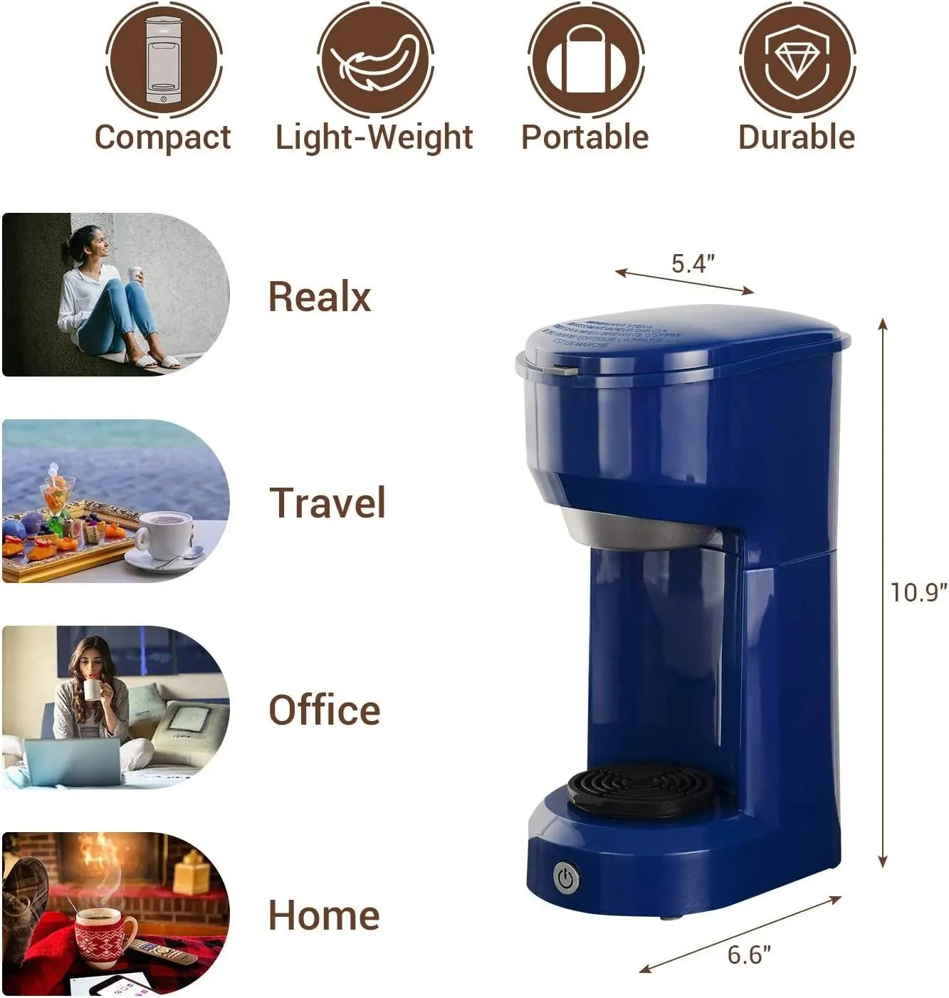 Single Serve Coffee Maker for Pods and Ground Coffee 14 OZ Reservoir