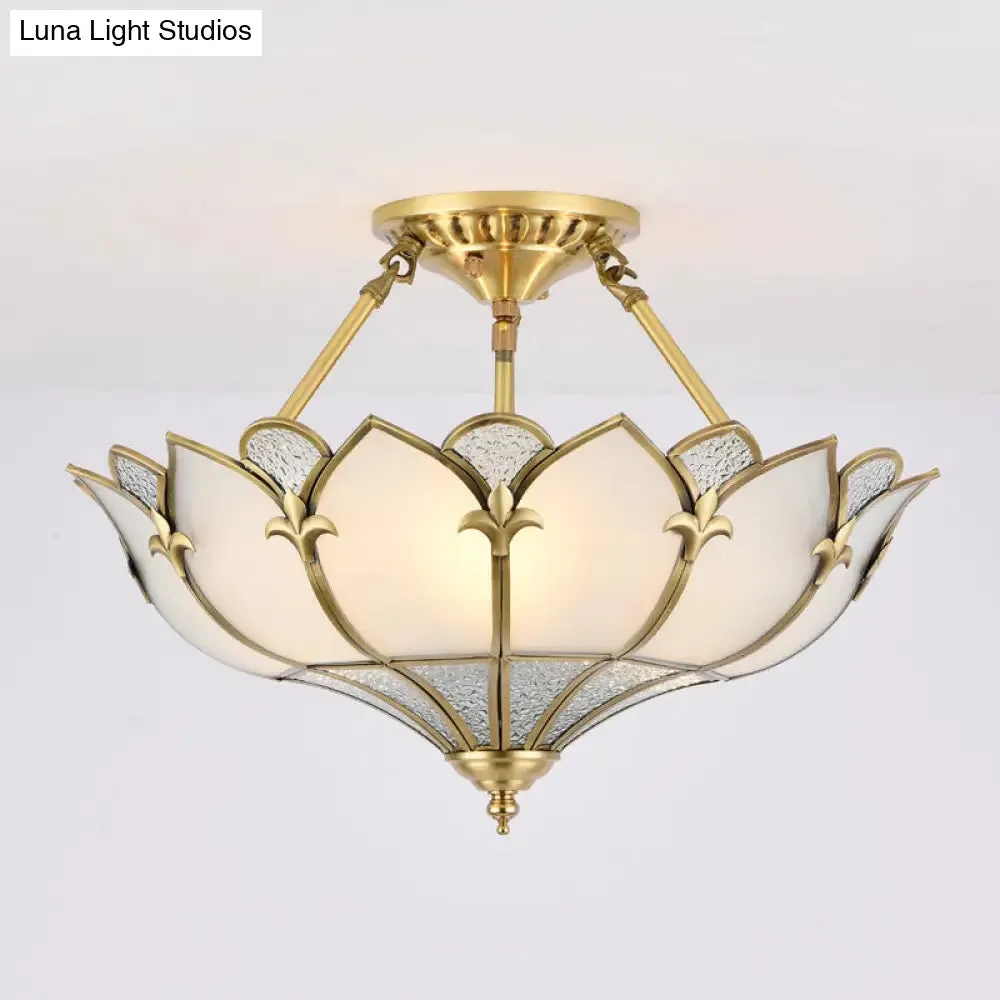 Sleek Gold Flower Shaped Ripple Glass Semi Flush Mount Chandelier for Dining Room