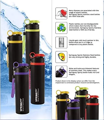 SPRINGWAY - Brand of Happiness Sporty Stainless Steel Water Bottle 750ml Set of 4 (Multicolour)