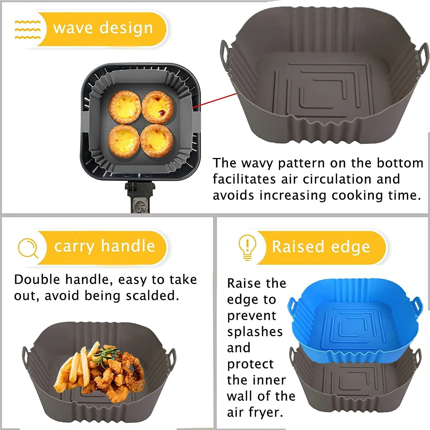 Square Silicone Air Fryer Liner 20cm