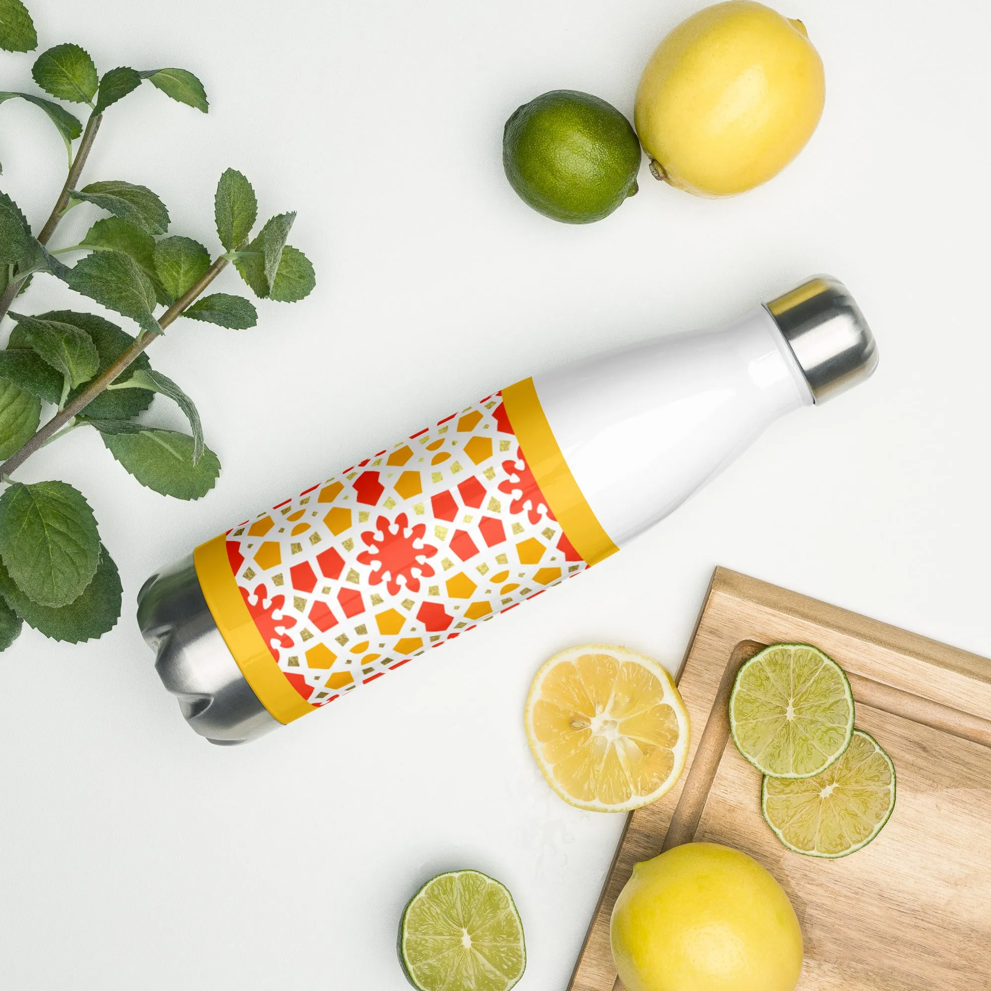 Stainless Steel Water Bottle - Geometric Citrus