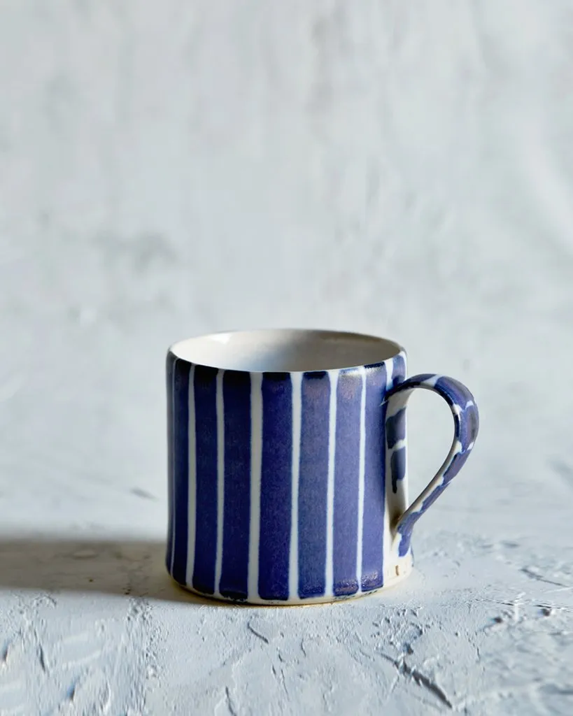 Striped Coffee Cup - Blue, Thin White (OUT OF STOCK)