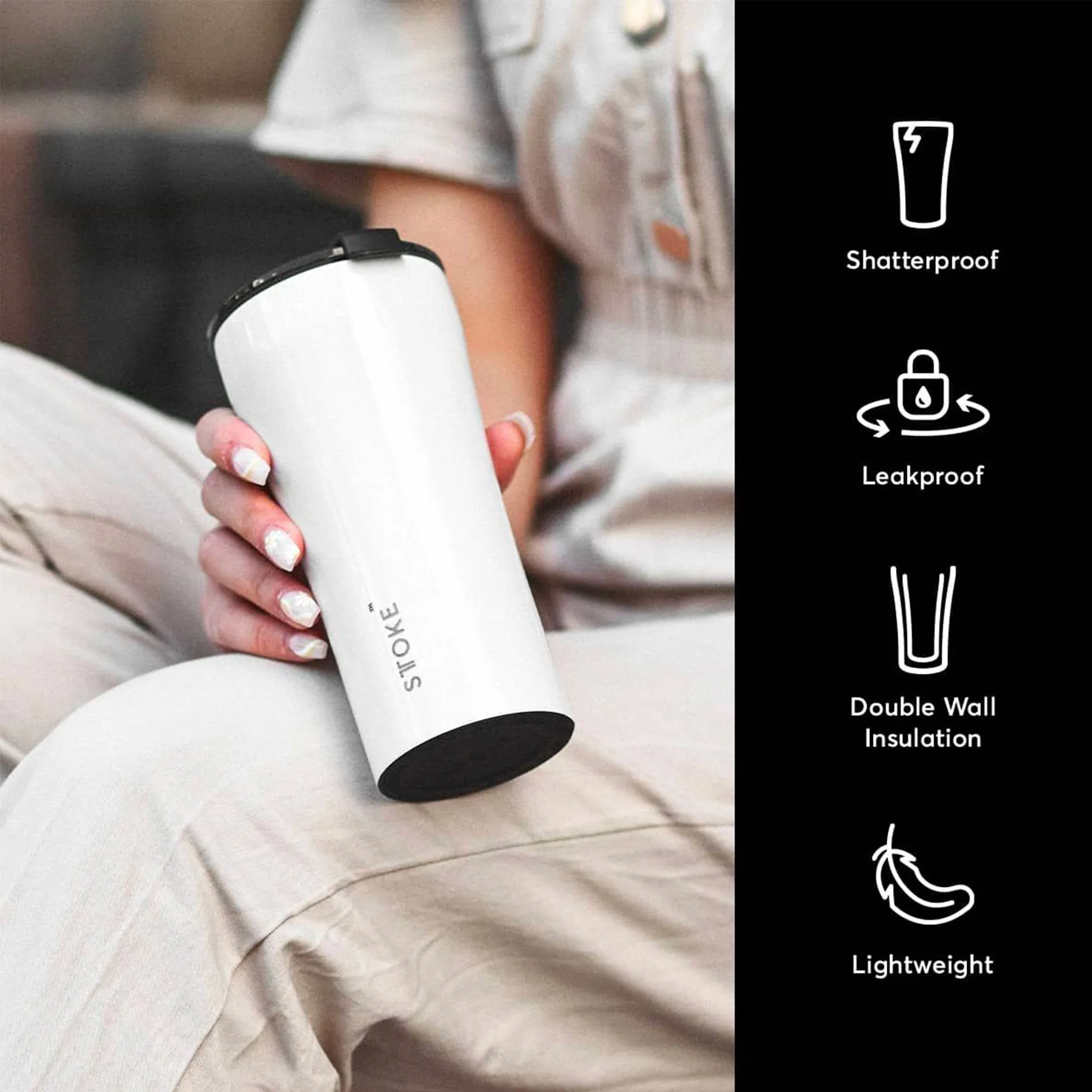 Sttoke Ceramic Reusable Coffee Cup 350ml Angel in White