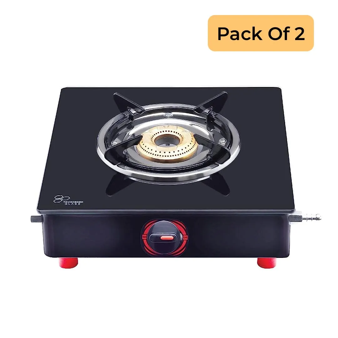 Surya Flame Smart Gas Stove 1 Burner Glass Top | India's First ISI Certifed Black Body PNG Stove | Direct Use For Pipeline Gas - 2 Years Complete Doorstep Warranty(Pack of 2)