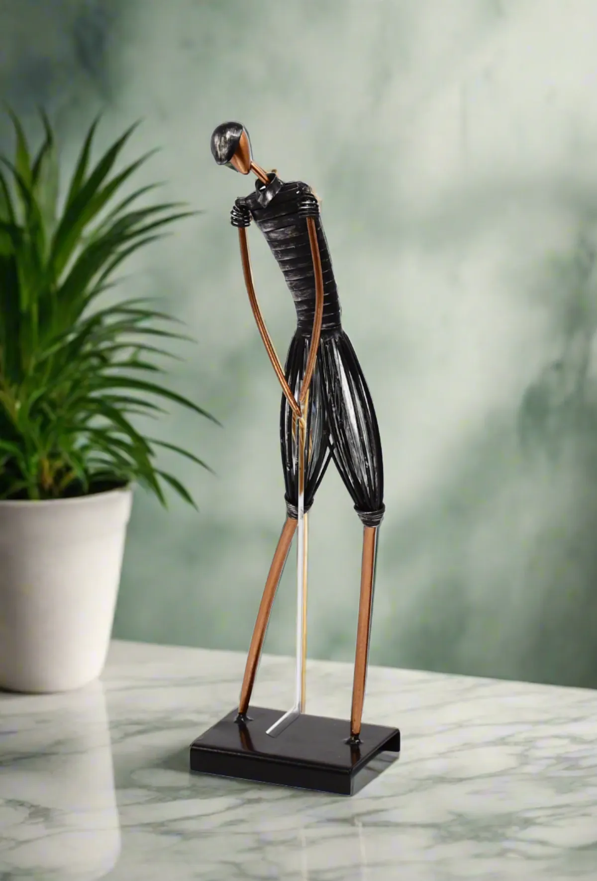 Table Sculpture-Metal Figurine Man Playing Golf