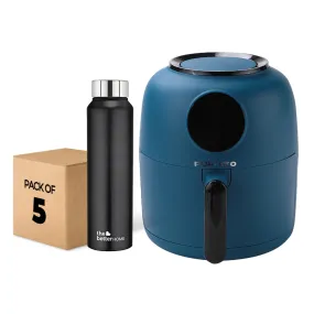 The Better Home FUMATO Aerochef Air fryer With Digital Touchscreen Panel 4.5L Blue & Stainless Steel Water Bottle 1 Litre,Pack of 5, Black