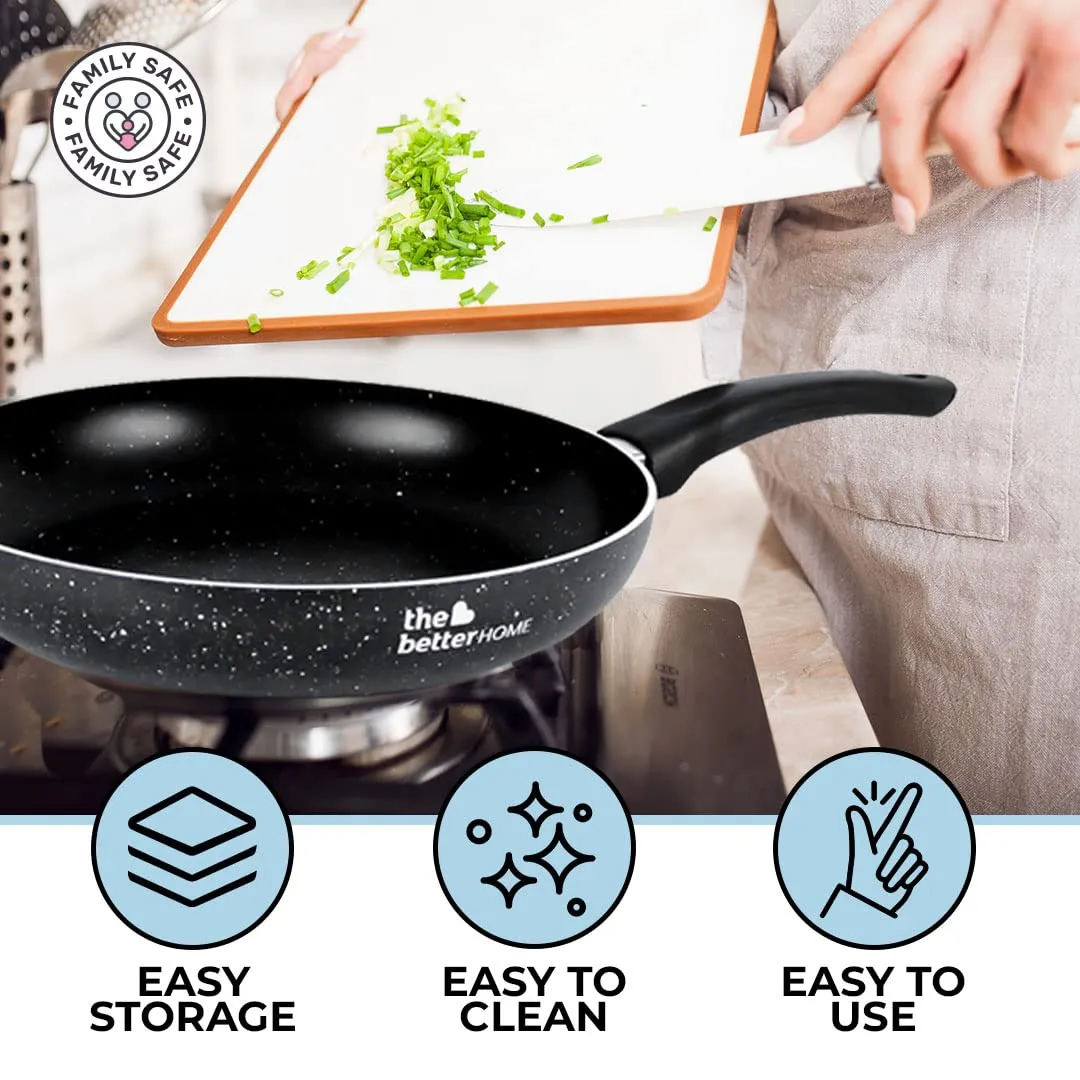 The Better Home Non Stick Frying Pan 24cm (3mm Thickness) | Gas & Induction Fry Pan Non Stick | Granite Frying Pan | Fish Fry Pan | Egg Cooking Pan | Tava Pan Cake Frying Pan | Minimal Oil Cooking