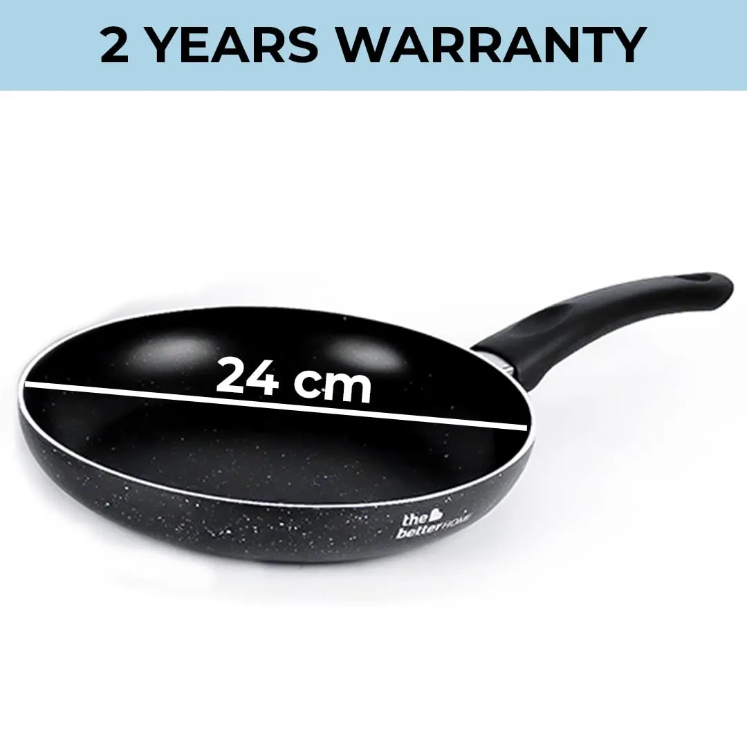 The Better Home Non Stick Frying Pan 24cm (3mm Thickness) | Gas & Induction Fry Pan Non Stick | Granite Frying Pan | Fish Fry Pan | Egg Cooking Pan | Tava Pan Cake Frying Pan | Minimal Oil Cooking