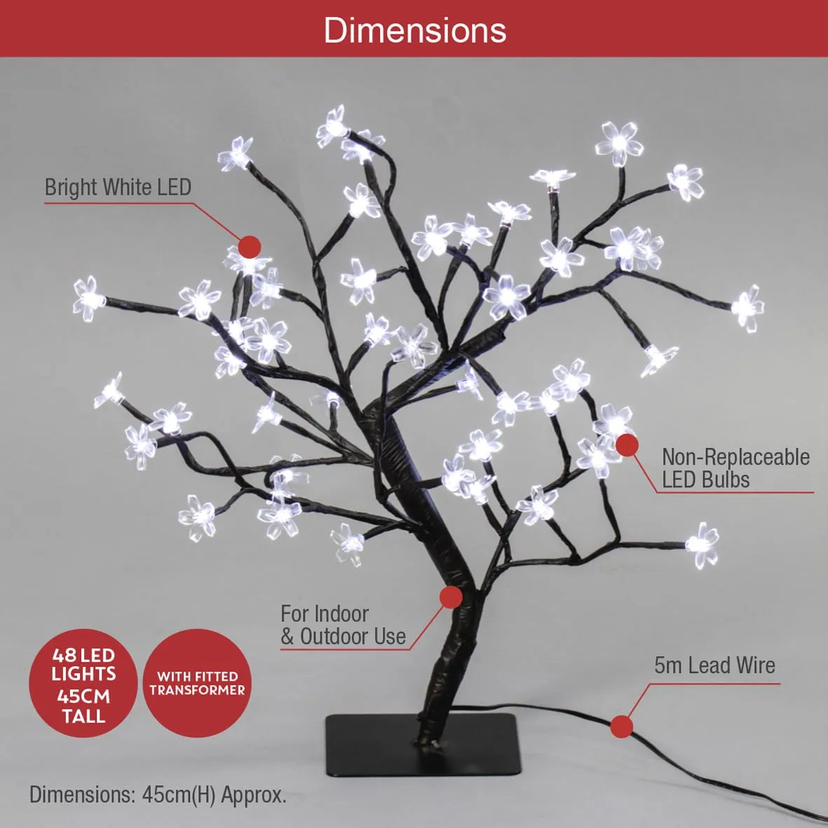 The Christmas Workshop 70470 45cm Blossom Tree / 48 Bright White Lights/Energy Efficient LEDs/Mains Operated/Steady On Light Pattern