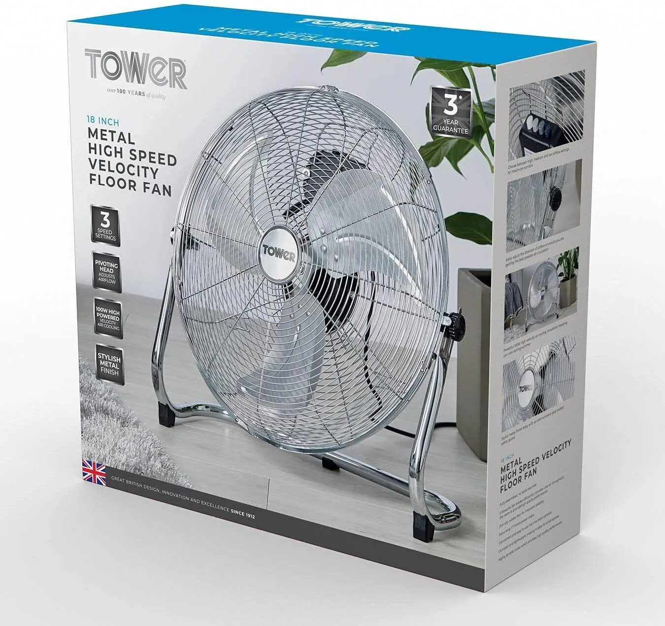 Tower Velocity Floor Fan 18"  - Chrome