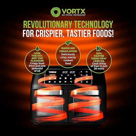 Tower Vortx Vizion Dual Compartment Air Fryer Oven