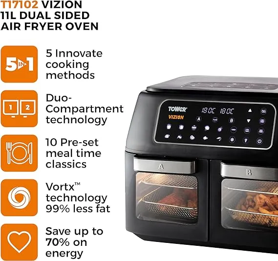 Tower Vortx Vizion Dual Compartment Air Fryer Oven