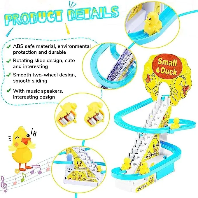 Toys Factory 3 Duck Slide Toy Set, Funny Automatic Stair Climbing Ducklings Cartoon Race Track Set Little Lovely Duck Slide Toy Escalator Toy (Small Duck Track Racer)