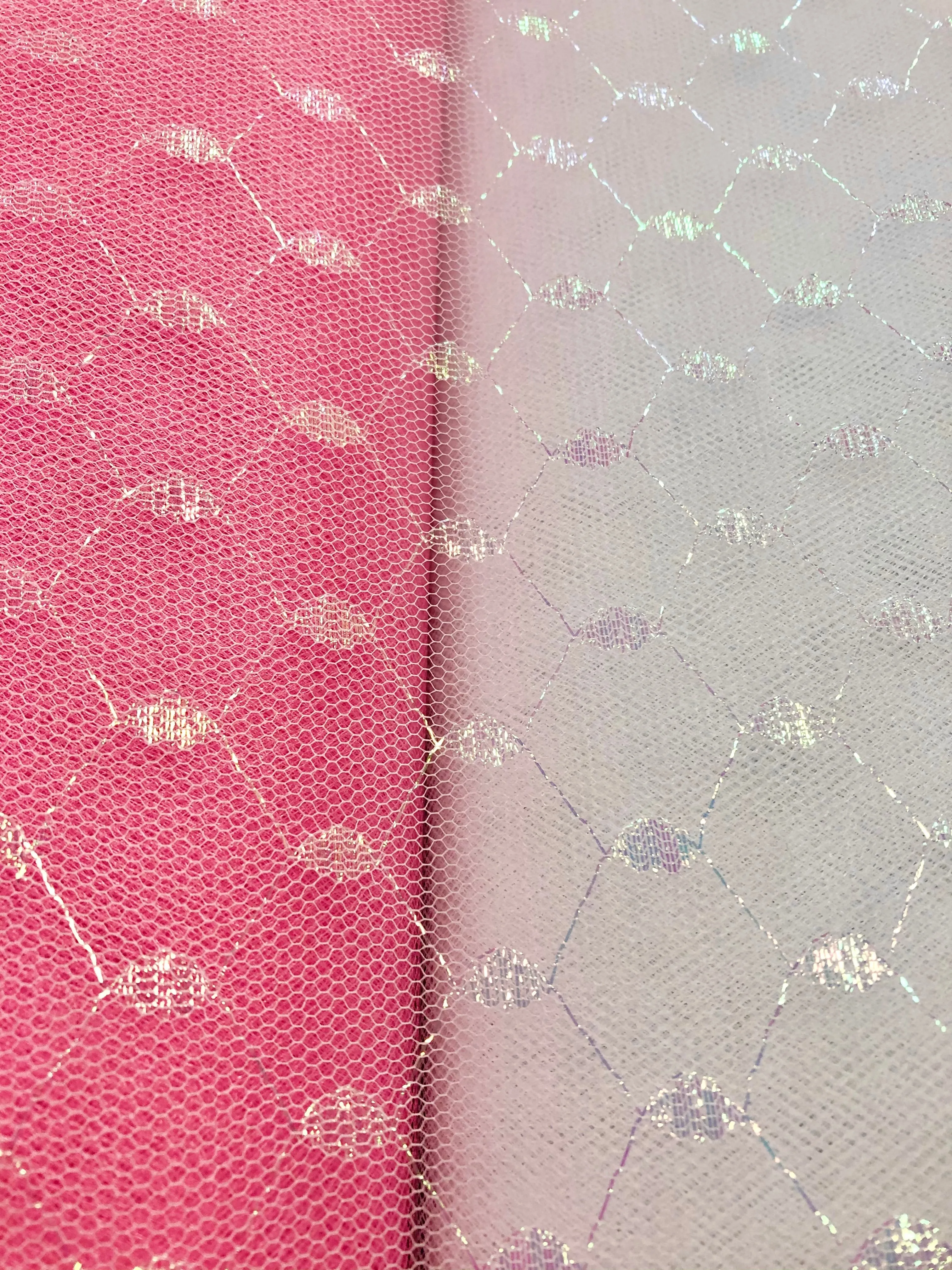 Tutu Net - 55-inches Wide White with Iridescent Design Back In Stock in a Stiffer Hand!