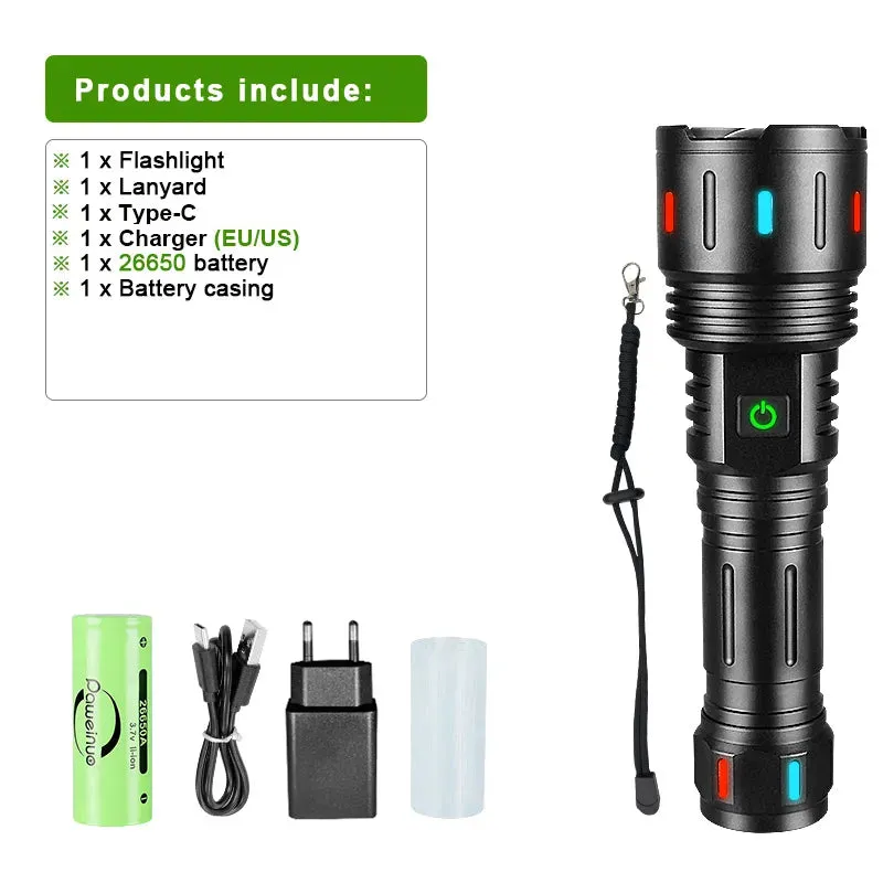 Ultra Powerful Led Flashlight 18650 Tactical Torch Type C Rechargeable Flash Lights XHP360 Camping Lantern Waterproof Hand Lamp