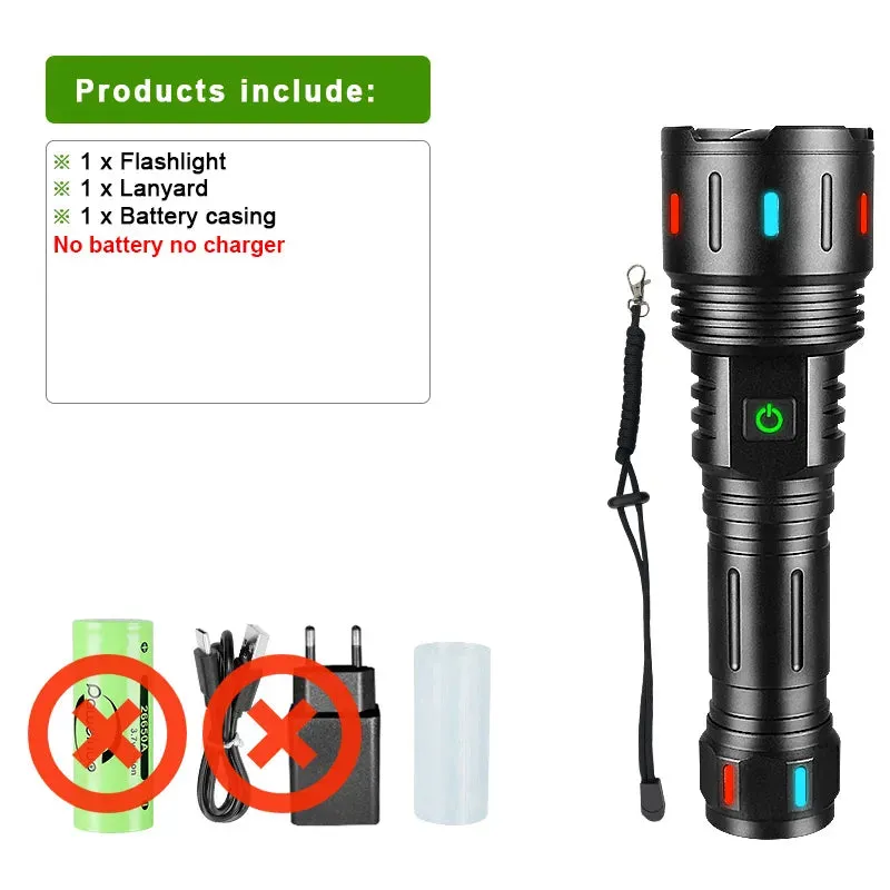 Ultra Powerful Led Flashlight 18650 Tactical Torch Type C Rechargeable Flash Lights XHP360 Camping Lantern Waterproof Hand Lamp