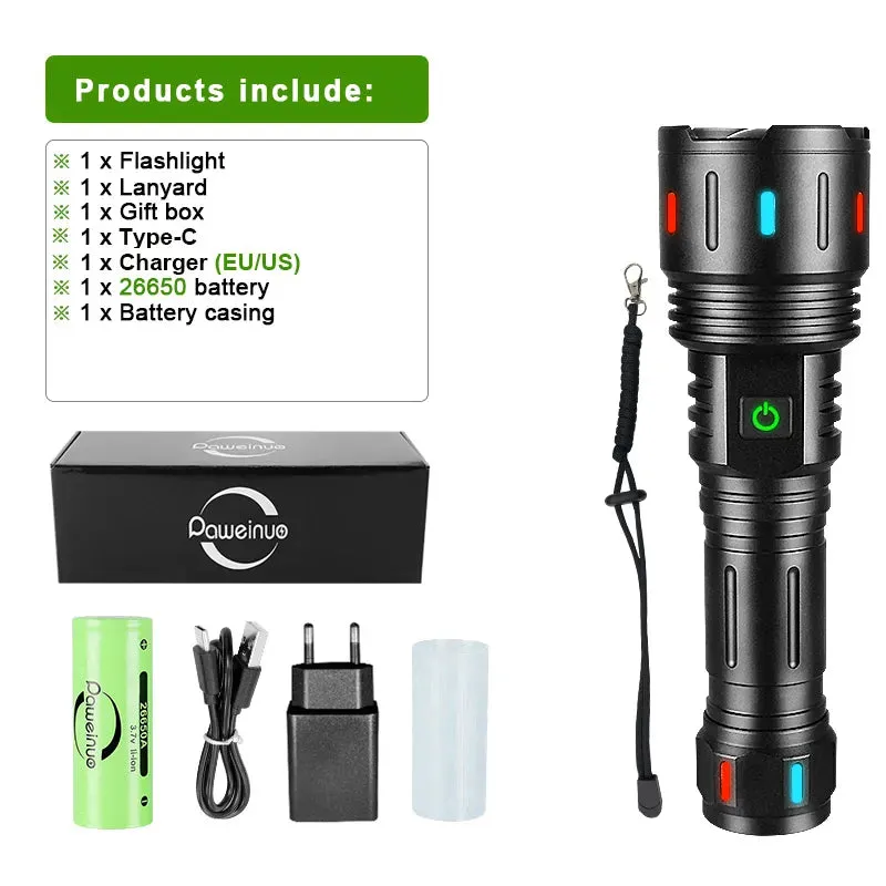 Ultra Powerful Led Flashlight 18650 Tactical Torch Type C Rechargeable Flash Lights XHP360 Camping Lantern Waterproof Hand Lamp